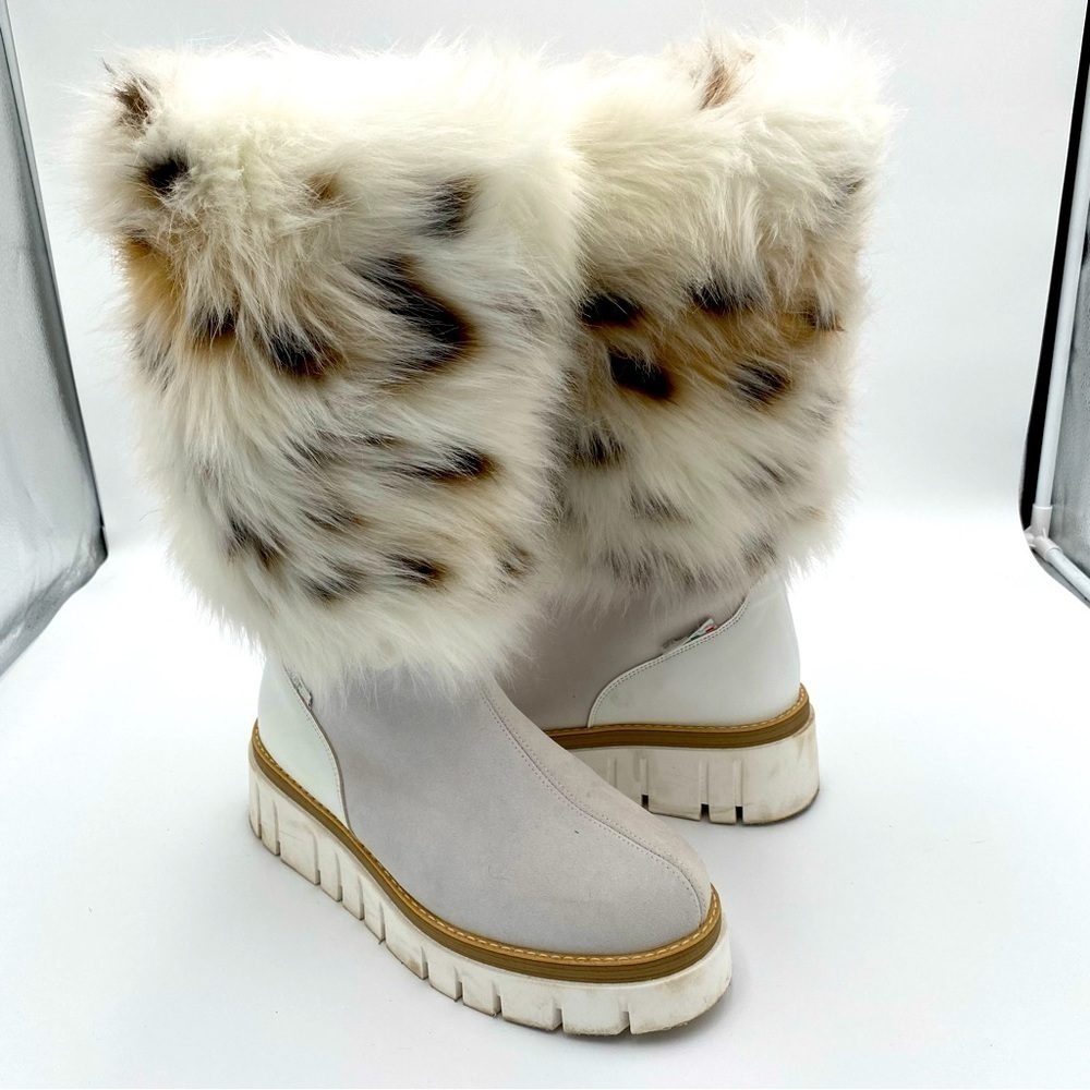 Oscar Sport Anora-Eco Leather Fuzzy Animal Print Faux Fur Winter Boots Size 8